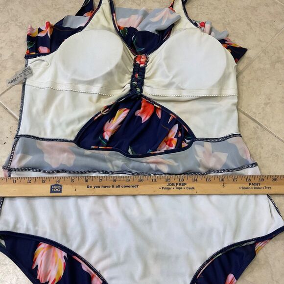 Esprlia Bathing Suit 1 Pc Plus Size 2XL Soft Cup Full Skirt Cut Out Floral Print - Picture 14 of 15